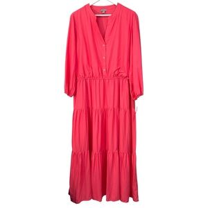 Falls Creek Coral Tiered Maxi Dress Linen Blend Women's Size 1X NWT